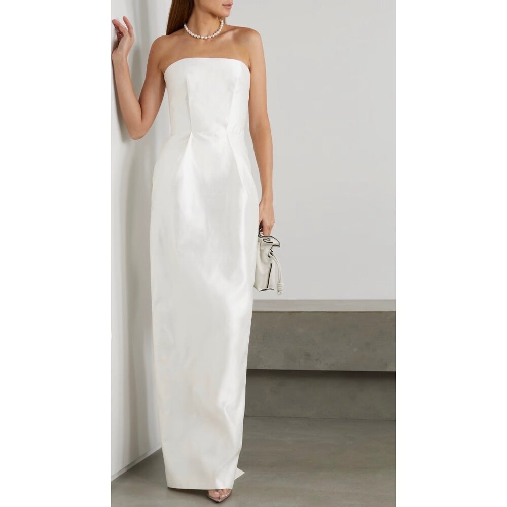 RASARIO White Strapless Duchesse Silk-Satin Gown